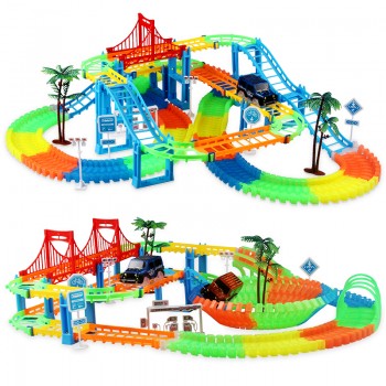 New Flexible Railway Racing Track Play Set DIY Bend Luminous Race   Track car Electronic Flash Light Glowing Car Toys For Child