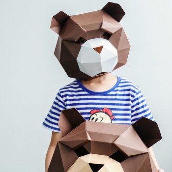 Bear head Paper DIY material manual creative Head Mask Party Masquerade show props lovely tide hand made lovely Bearhead mask