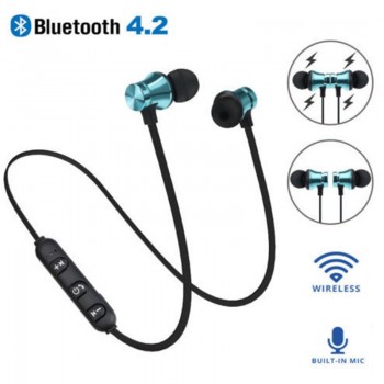 Magnetic Bluetooth handsfree 4.2 Earphone Wireless audio Receiver Metal Sweatproof in Ear with Mic Noise canceling for Sport