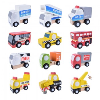 12 piece wooden car set cute wood baby toy gift box and cartoon packing toy wooden Traffic   toys set 12 pcs wood plane toy