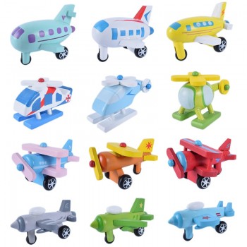 12 piece wooden car set cute wood baby toy gift box and cartoon packing toy wooden Traffic   toys set 12 pcs wood plane toy