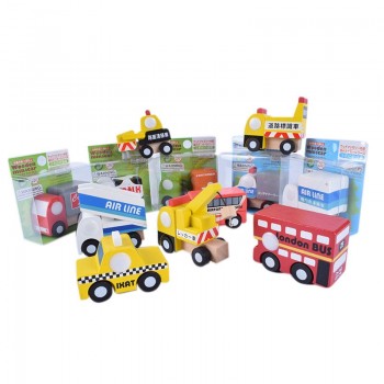 12 piece wooden car set cute wood baby toy gift box and cartoon packing toy wooden Traffic   toys set 12 pcs wood plane toy