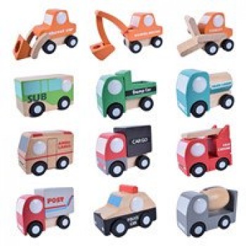 12 piece wooden car set cute wood baby toy gift box and cartoon packing toy wooden Traffic   toys set 12 pcs wood plane toy