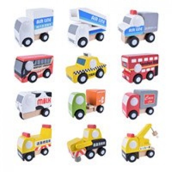 12 piece wooden car set cute wood baby toy gift box and cartoon packing toy wooden Traffic   toys set 12 pcs wood plane toy
