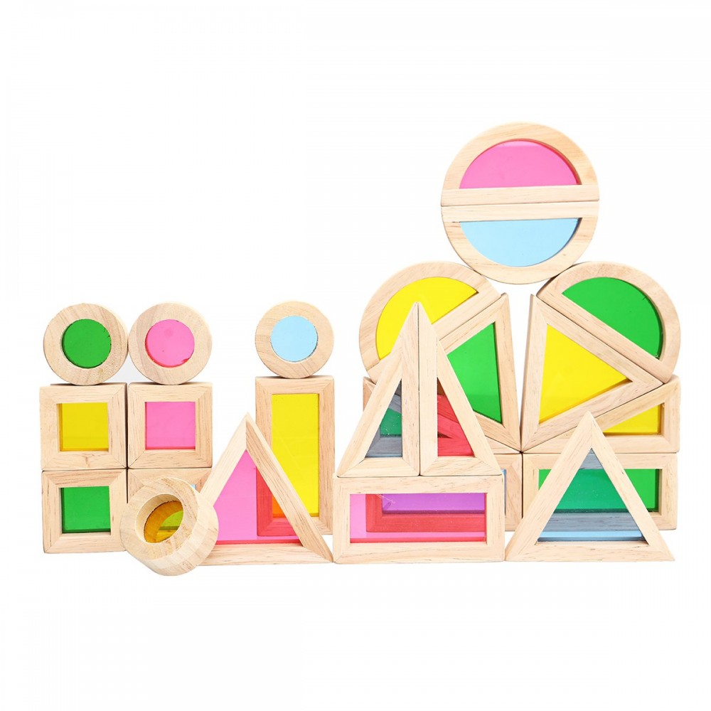 Wooden Blocks Construction Building Toy Stacking Rainbow Blocks Colorful Cognitive Toys Montessori Kids Gifts 24Pcs/Set