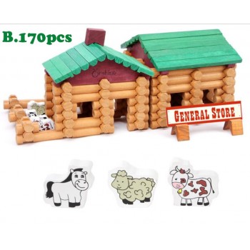 Children Building Construction Wooden Blocks Forest Log Set Creative Lumber Lincoln House Farm and Shop Educational Toy Gift