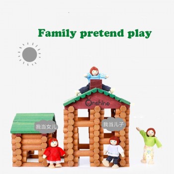 Children Building Construction Wooden Blocks Forest Log Set Creative Lumber Lincoln House Farm and Shop Educational Toy Gift
