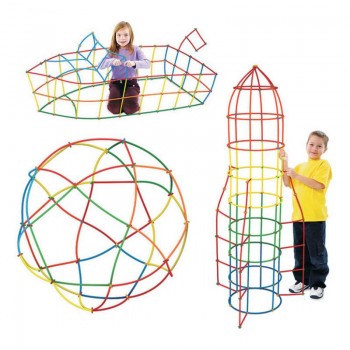 100Pcs 4D DIY Plastic Toys Straw Inserted Construction Building Blocks Kits Assembly Toys Blocks Bricks Christmas Gift for kids