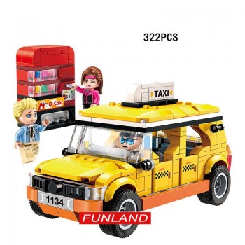 Funny city street view bricks Chinese Restaurant Convenience Store game room taxi school bus station block cartoon minifigs toys