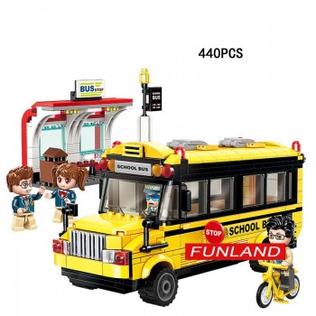 Funny city street view bricks Chinese Restaurant Convenience Store game room taxi school bus station block cartoon minifigs toys