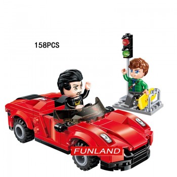 Funny city street view bricks Chinese Restaurant Convenience Store game room taxi school bus station block cartoon minifigs toys
