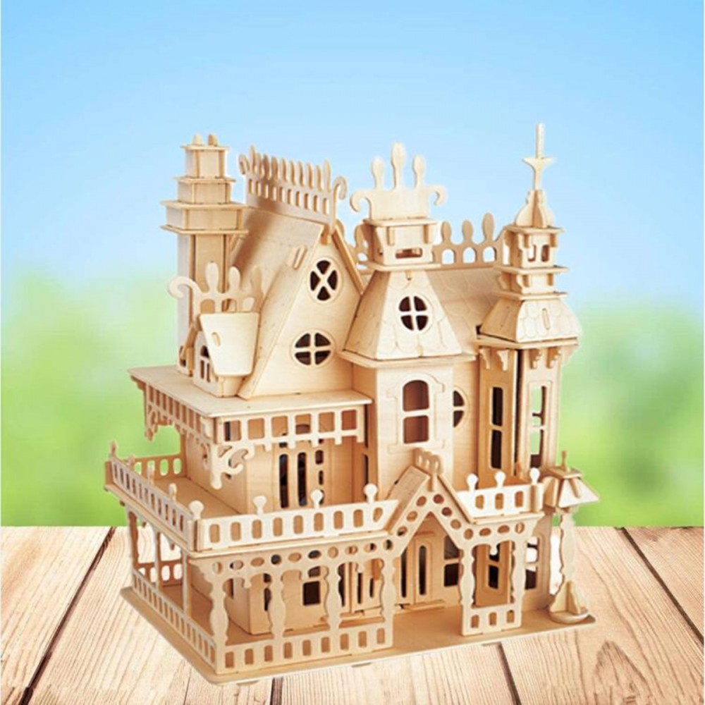 DIY Wooden Doll House Castle Building Blocks Children Handcraft Miniature Project Kit Manual Assembly 3D Model Toys Kids Gift