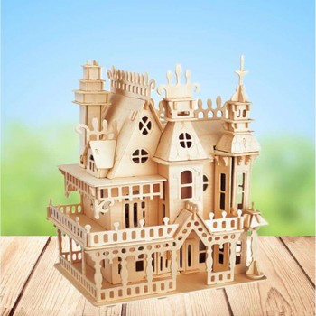 DIY Wooden Doll House Castle Building Blocks Children Handcraft Miniature Project Kit Manual Assembly 3D Model Toys Kids Gift