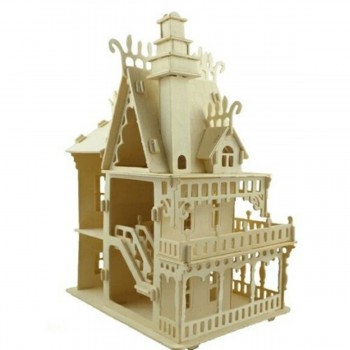 DIY Wooden Doll House Castle Building Blocks Children Handcraft Miniature Project Kit Manual Assembly 3D Model Toys Kids Gift
