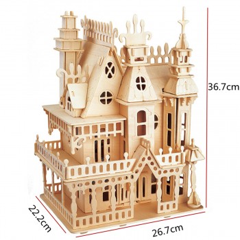 DIY Wooden Doll House Castle Building Blocks Children Handcraft Miniature Project Kit Manual Assembly 3D Model Toys Kids Gift