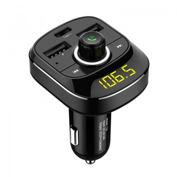JaJaBor Bluetooth Car Kit Wireless FM Transmitter Handsfree A2DP Music Playing Type-C Charging Port Support TF Card / U Disk