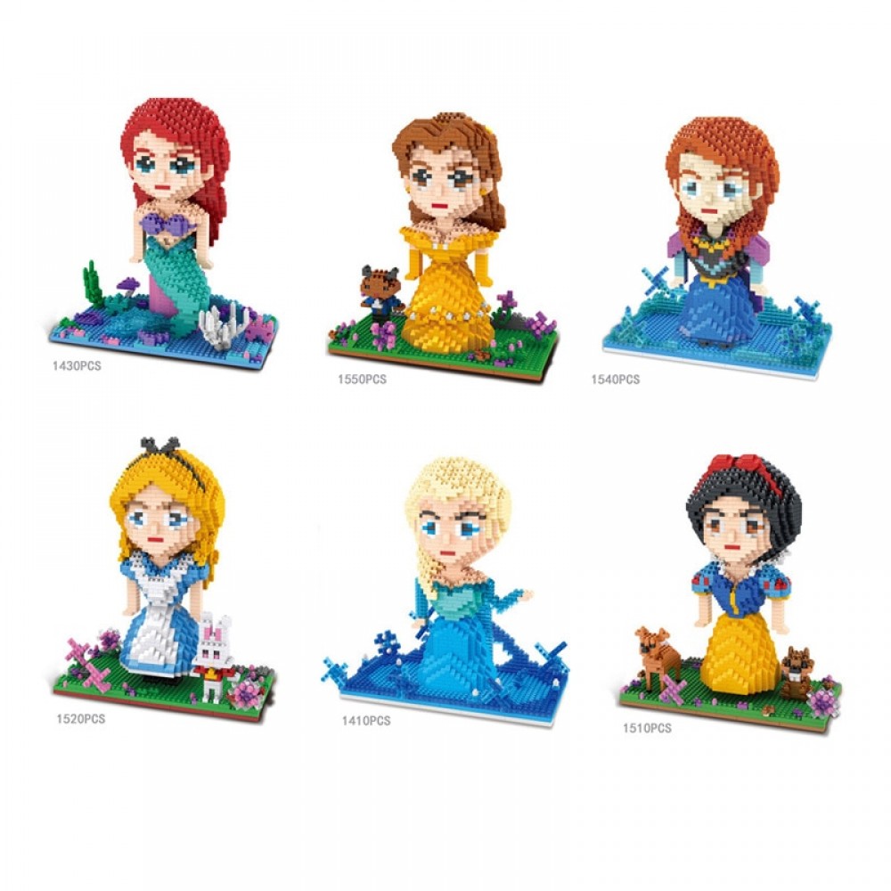 Hot Fairy Tales princess micro diamond building block mermaid Snow White Cinderella Ariel anna queen elsa Belle nanoblock toys