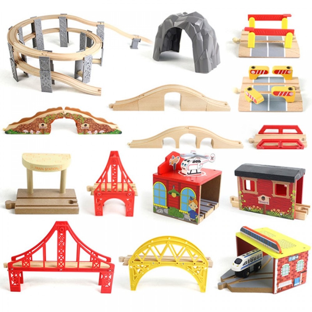 DIY Wooden Track Wooden Railway Accessories Train Track Railway Accessories Bus Station Rainbow Bridge Track