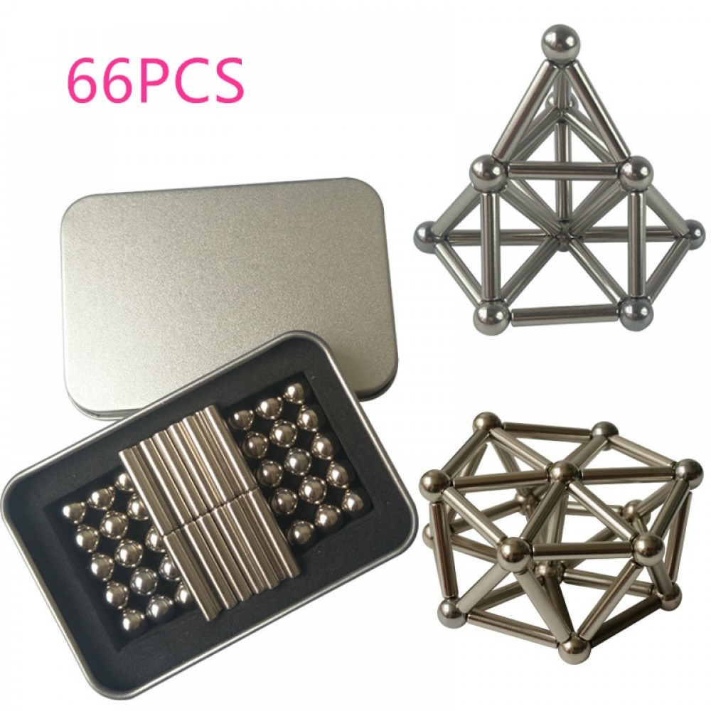 66pcs Kids Toys Creative Magnets Strong Neodymium Magnet Sliver Bars amp; Metal Balls Children Brain Game Toys For Kids Gift