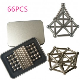 66pcs Kids Toys Creative Magnets Strong Neodymium Magnet Sliver Bars amp; Metal Balls Children Brain Game Toys For Kids Gift