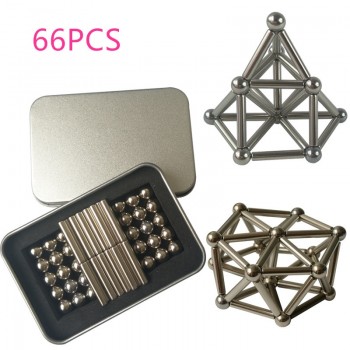 66pcs Kids Toys Creative Magnets Strong Neodymium Magnet Sliver Bars amp; Metal Balls Children Brain Game Toys For Kids Gift