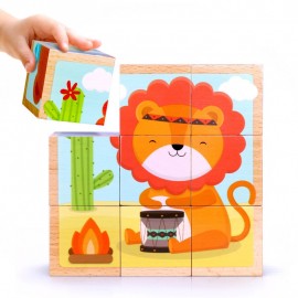 Animal Six Sided Puzzle Building Blocks Wooden Toys For Children Baby 1-2-3-6 Years Old Early Educational Toy