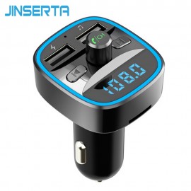JINSERTA FM Transmitter Modulator Bluetooth 5.0 Handsfree Car Kit Car Audio MP3 Player w/ Dual USB Car Charger TF U Disk Player