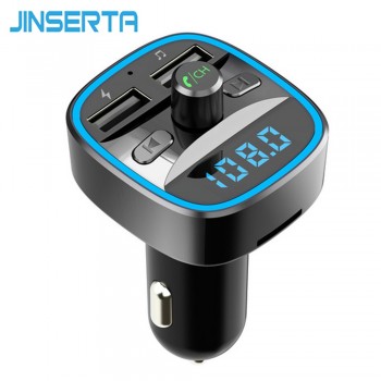 JINSERTA FM Transmitter Modulator Bluetooth 5.0 Handsfree Car Kit Car Audio MP3 Player w/ Dual USB Car Charger TF U Disk Player