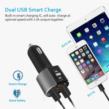 Bluetooth FM Transmitter Wireless In Car MP3 Player V4.2 Bluetooth Car Kit FM Radio Transmitter Modulator Dual USB Charger Port