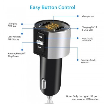Bluetooth FM Transmitter Wireless In Car MP3 Player V4.2 Bluetooth Car Kit FM Radio Transmitter Modulator Dual USB Charger Port
