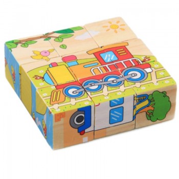 Wooden Cartoon Animal Three-dimensional 9 Tablets Square 6 Puzzle Educational Toys Building Blocks Baby Colorful Blocks Toys