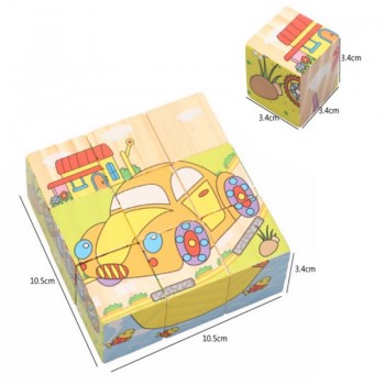 Wooden Cartoon Animal Three-dimensional 9 Tablets Square 6 Puzzle Educational Toys Building Blocks Baby Colorful Blocks Toys
