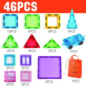 46-72PCS Transparente Magnetic Tiles Magnetic Constructor Technic Building Block Girls Toys Enlighten Toy For Children