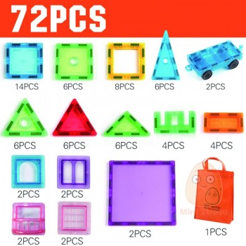 46-72PCS Transparente Magnetic Tiles Magnetic Constructor Technic Building Block Girls Toys Enlighten Toy For Children