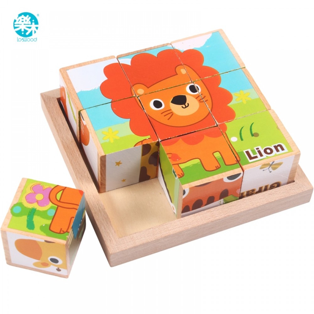 Baby toy Wooden block Chopping block Wooden cubes Animal Fruit Traffic 9pcs 6 side Educational toys for Children