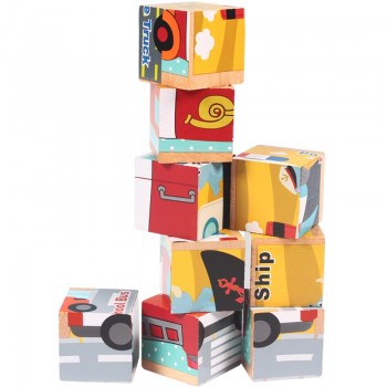 Baby toy Wooden block Chopping block Wooden cubes Animal Fruit Traffic 9pcs 6 side Educational toys for Children