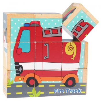 Baby toy Wooden block Chopping block Wooden cubes Animal Fruit Traffic 9pcs 6 side Educational toys for Children