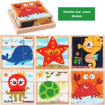 Baby toy Wooden block Chopping block Wooden cubes Animal Fruit Traffic 9pcs 6 side Educational toys for Children