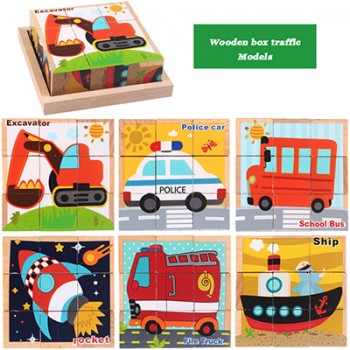 Baby toy Wooden block Chopping block Wooden cubes Animal Fruit Traffic 9pcs 6 side Educational toys for Children