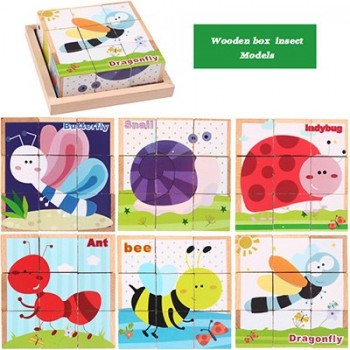 Baby toy Wooden block Chopping block Wooden cubes Animal Fruit Traffic 9pcs 6 side Educational toys for Children