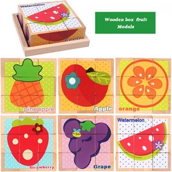 Baby toy Wooden block Chopping block Wooden cubes Animal Fruit Traffic 9pcs 6 side Educational toys for Children