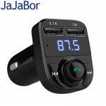 JaJaBor Bluetooth Car Kit FM Transmitter Handfree Car MP3 Audio Player Voltage Detection Noise Cancellation Dual USB Car Charger
