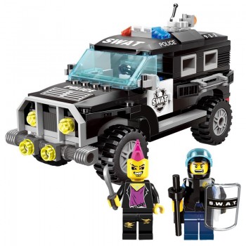 Enlighten Building Block City Town Cars Road Wrecker SWAT SUV Garbage Truck Ice Cream Car MOC Educational Brick - No Retail Box