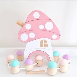 Wood Rainbow Blocks Set Kids Natural Wooden Building Blocks Mushroom Craft Early Learning Educational Toys Baby Room Home Decor
