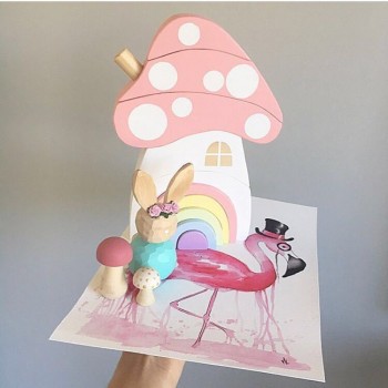 Wood Rainbow Blocks Set Kids Natural Wooden Building Blocks Mushroom Craft Early Learning Educational Toys Baby Room Home Decor