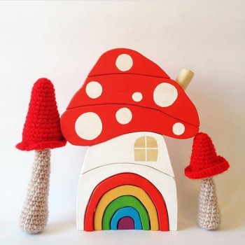 Wood Rainbow Blocks Set Kids Natural Wooden Building Blocks Mushroom Craft Early Learning Educational Toys Baby Room Home Decor