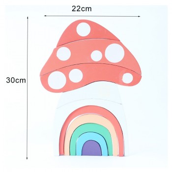 Wood Rainbow Blocks Set Kids Natural Wooden Building Blocks Mushroom Craft Early Learning Educational Toys Baby Room Home Decor