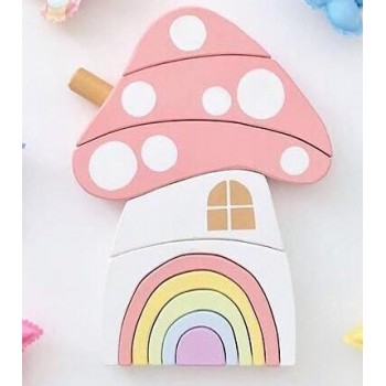Wood Rainbow Blocks Set Kids Natural Wooden Building Blocks Mushroom Craft Early Learning Educational Toys Baby Room Home Decor