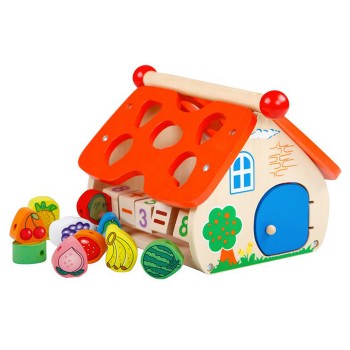 Kids Shape Sorter Wooden House Lacing Fruits Beads Learning Clock Educational Toys For Children Toddlers
