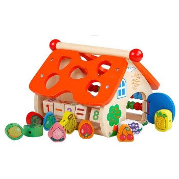 Kids Shape Sorter Wooden House Lacing Fruits Beads Learning Clock Educational Toys For Children Toddlers
